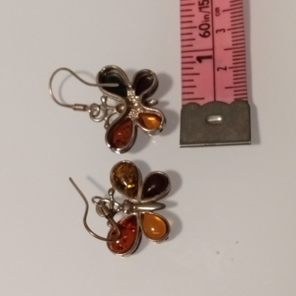 🦋 Genuine Baltic Amber & Sterling Silver Dangle Earrings - Picture 8 of 15